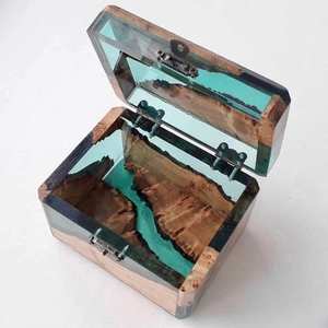 Boîte à bagues en bois et résine faite à la main, double compartiment unique, pour fiançailles, mariage, vente en gros - Product Image 2