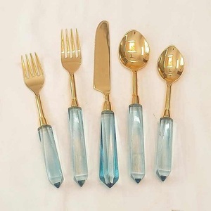Juego de cubiertos de diseño con mango de resina blanca para eventos, bodas, fiestas, 5 piezas, cubertería, cuchara, tenedor, cuchillo - Product Image 3
