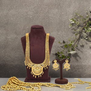 Colliers longs plaqués or 14K, 18K, 24K en gros, parures de bijoux de mariage indiens, ensembles de bijoux de mariée traditionnels, bijoux de mode. - Product Image 5