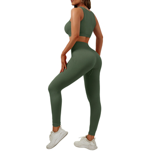 Women Crop <b>Top</b> <b>Long</b> <b>Sleeve</b> Gym Fitness Yoga Sets Workout Leggings Sports Bra 2pcs Yoga Suit Sports Wear Jogger Suits Yoga Set - Product Image 1