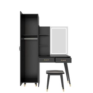 Slim Makeup Vanity <b>Table</b> with LED Mirror and Power Outlets 2 Drawers <b>Tall</b> Armoire Wardrobe Set for Bedroom Dressing - Product Image 4