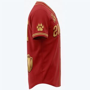 Premium Quality Lions Baseball Jersey Men's <b>Red</b> Gold Embroidered Team Name Short Sleeve Mesh Breathable Button Front Apparels - Product Image 4