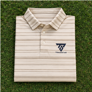 Camisa Polo a Rayas Beige Marrón para Hombre Trackstar, Manga Corta, Cuello con Botones, Camisa Casual de Golf, Logotipo Personalizado - Product Image 6