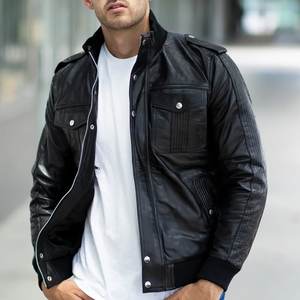 Nouvelle veste en cuir noire personnalisée avec logo pour hommes, veste classique en cuir pour hommes, veste streetwear, veste d'hiver de haute qualité - Product Image 4