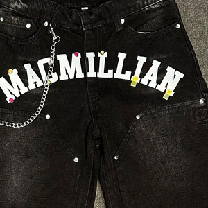 Streetwear Custom <b>Patches</b> Logo <b>Men</b> Denim <b>Shorts</b> With Custom Embossed Design <b>Shorts</b> Printed Chain And Stones Jean <b>Shorts</b> for <b>Mens</b> - Product Image 2