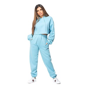 Chándal Azul Claro con Capucha para Mujer, Manga Larga, Color Sólido, Corte Holgado Informal, Bolsillos Laterales, Cintura con Cordón, Ropa de Invierno Personalizada - Product Image 1