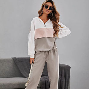 Conjunto Deportivo Personalizado para Mujer con Bloques de Color, Sudadera con Media Cremallera y Pantalones Jogger, Ropa Deportiva Informal, Fabricante OEM - Product Image 1
