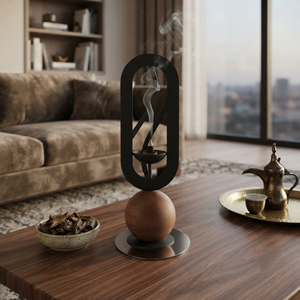 Modern Black Metal And Wooden <b>Incense</b> <b>Cone</b> <b>Burner</b> Featuring An Open Oval Frame Design For Aromatherapy & Elegant Home Decoration - Product Image 2
