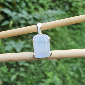 Colgantes de Plata de Ley 925 de Lujo con Piedra Lunar Arcoíris Natural, Engaste Clásico Rectangular, Chapado en Oro, Joyería de Boda - Product Image 1