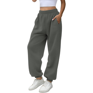 Women's Gray Harem Pants Mid <b>Waist</b> <b>Elastic</b> Loose Fit Full Length Solid Color Casual Spring Wear Knitted Cotton Pockets - Product Image 2