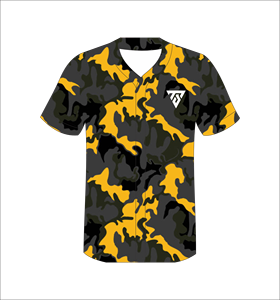 Maillot de baseball personnalisé pour homme, noir et jaune camouflage, impression sublimée, polyester respirant, manches courtes, coupe classique - Product Image 2