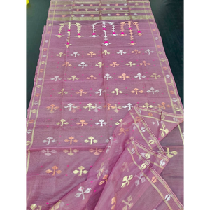 Sari Jamdani pour femmes, en coton traditionnel, imprimé numériquement avec des motifs floraux ethniques, protection solaire, séchage rapide, toutes saisons, FestDeals - Product Image 4