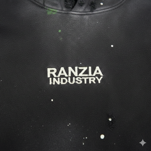 Fabricant de sweats à capuche zippés pour hommes, marque privée Ranzia Industry Factory, sweats à capuche en coton avec broderie effet vieilli, ensembles de survêtements. - Product Image 5