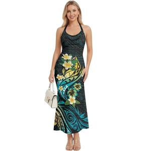 Robes polynésiennes pour femmes, robes maxi moulantes sexy à col halter hawaïennes - Product Image 2