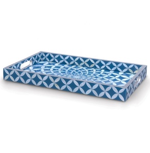 Handcrafted Sustainable Modern Luxury MDF Wood & Resin Inlay <b>Single</b> Tier Decorative Serving Tray for Desk and Tableware - Product Image 5