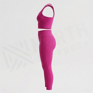 Women's High Waist <b>Seamless</b> Yoga <b>Set</b> Racerback Square Neck Sports Bra <b>and</b> Full Length <b>Leggings</b> 2 Piece Gym Outfit - Product Image 3