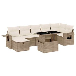 Grand ensemble de canapés de jardin avec accoudoirs réglables, beige, en rotin PE, meubles d'extérieur confortables - Product Image 2