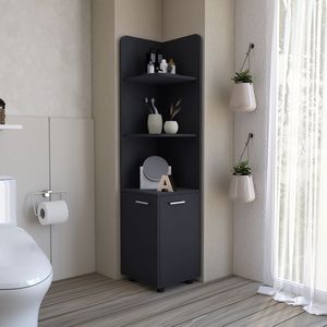 Armoire à linge Malibu à double porte, 62 po de hauteur, noire, avec quatre étagères, pour meubles de salle de bain - Product Image 1