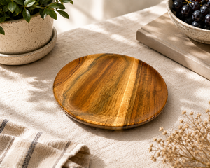 Wooden Round Serving Tray | Handmade Wooden <b>Platter</b> | Natural Wood Snack Plate | Wooden Dining & Serving Tray - Product Image 6