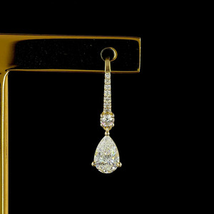 Vintage Lab Grown Pear Cut <b>Diamond</b> Drop <b>Dangle</b> <b>Earrings</b> with <b>Diamond</b> Accents 10K 14K 18K Gold 925 935 Silver Engagement Gift - Product Image 4