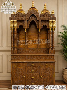 Mandir de Madera de Teca Tallada a Mano, Plegable y Personalizable, para el Altar del Templo Iskcon, Comunidad Gujarati, Sala de Pooja - Product Image 2