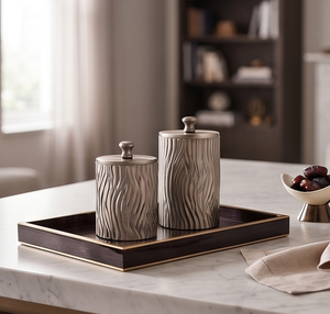 Ensemble de boîtes de rangement verticales personnalisées en métal argenté à grain de bois avec couvercle à bouton pour fruits secs et dates - Product Image 3