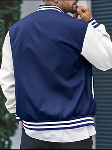 <b>Men's</b> Winter Solid Red <b>White</b> Varsity <b>Jacket</b> Stand Collar Button Front Regular Fit Custom Logo Embroidery 100% Wool Windproof - Product Image 4