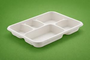 Barquette repas légère à 5 compartiments, 100 % biodégradable et compostable, en bagasse de canne à sucre, écologique et compatible micro-ondes - Product Image 3