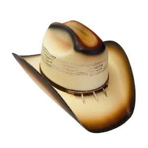 Chapeau de cowboy western bicolore vieilli style vintage en feutre à large bord avec bande décorative cloutée Fabricant sur mesure - Product Image 3
