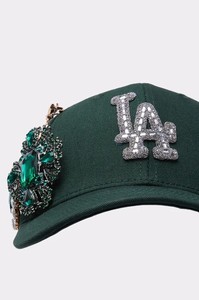 Casquette Snapback 6 Panneaux Verte Ornée de Strass, Motif Léopard, Effet Délavé, Chaînes, Logo LA, Réglable, Unisexe, Style Urbain, Casquette de Baseball - Product Image 5