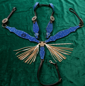 Ensemble de harnais et de collier de poitrine en cuir occidental pour cheval avec design à franges perlées, équipement d'équitation - Product Image 3