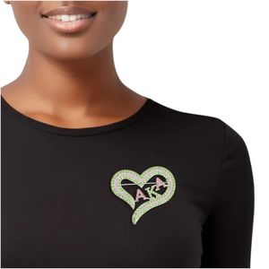 Broche Cœur Rose Vert Plaqué Argent Scintillant pour Femme, Bijou de Mode, Épingle Décorative, Accessoire Élégant en Cristal pour Vêtements - Product Image 1
