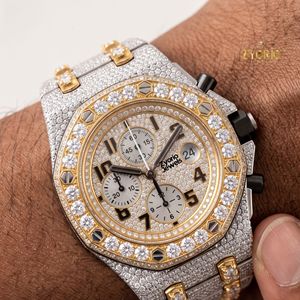 Reloj Cronógrafo de Lujo de Dos Tonos, Completamente Adornado con Moissanita VVS, Cuarzo, para Hombre, Acero Inoxidable, Estilo Hip Hop, Correa de 20 mm - Product Image 4