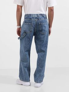 Jean baggy homme écoresponsable taille mi-haute 100 % coton coupe ample en denim avec poches pantalon bleu streetwear décontracté jambe large - Product Image 3