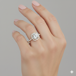 Bague de fiançailles Halo Pav Diamond avec contour coussin et or, design de luxe certifié - Product Image 4