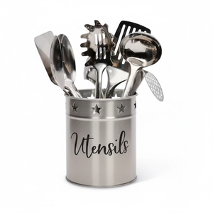 Good Looking Metal 2 Compartment Utensil <b>Caddy</b> Cutlery Holder With Wood Handles For <b>Kitchen</b> Countertop Organization - Product Image 5