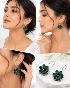 Oxidized <b>Silver</b> Bohemian Flower Drop <b>Earrings</b> | Multi Color Stone Party <b>Earrings</b> | Handmade Indian Jewelry Bulk Supplier - Product Image 3