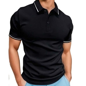 Polo de hombre de alta calidad 100% algodón, cuello alto, manga corta, color negro, corte regular. - Product Image 1