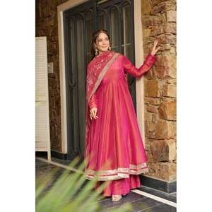 Designer <b>Silk</b> Salwar Kameez Top-Bottom and Dupatta Set with Embroidery Work XL Size for Weddings - Product Image 3
