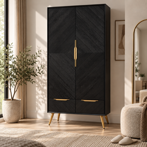 Armoire en bois de la collection GALAXY, meuble de rangement moderne pour chambre à coucher avec 2 tiroirs - Product Image 2