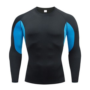 Haut de sport athlétique pour homme à manches longues, anti-UV, noir et bleu, à séchage rapide, en Spandex et Polyester - Product Image 2