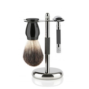 Kit de Afeitado de Lujo Premium con Brocha 100% de Pelo de Ardilla, Maquinilla de Afeitar de 3 Hojas y Soporte Metálico para Brocha - Product Image 1