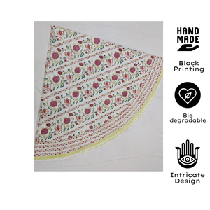 Floral Canvas Cotton Hand block printed 6 seater <b>Round</b> <b>Table</b> <b>Cloth</b> Eco-friendly handcrafted in India Premium <b>table</b> cover - Product Image 3