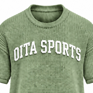 T-shirt en maille vert sauge pour homme, manches courtes, col rond, texturé, décontracté, imprimé personnalisé, streetwear, mode estivale, vente en gros - Product Image 5