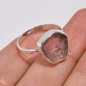 Fabulous Natuurlijke Fancy Vorm Roze Toermalijn Edelsteen 925 Sterling Zilveren Ring Groothandel Zilveren Sieraden