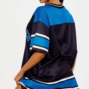 Camiseta deportiva de fútbol americano de primera calidad, personalizada, negra y azul, para mujer, estilo urbano, OEM, ODM, marca privada. - Product Image 4