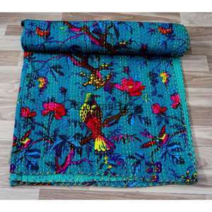 Couette Kantha en coton biologique 100% brodée, réversible, double taille, écologique, faite à la main en Inde, pour la maison, utilisable toute l'année - Product Image 3