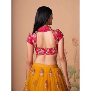 Impresionante ropa de recepción de red de trabajo de espejo amarillo Lehenga Choli - Product Image 1