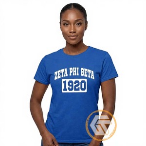 T-shirt pour femmes GREEK TREASURES Zeta Phi Beta 1920 bleu col rond manches courtes décontracté 100% coton 220g respirant coupe classique - Product Image 1