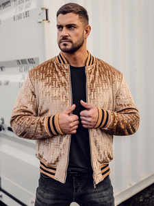 Chaqueta Bomber con Estampado Geométrico para Hombre, Cierre de Cremallera, Estilo Casual para Otoño, Corte Regular, Cuello Camisero, Material de Poliéster - Product Image 1
